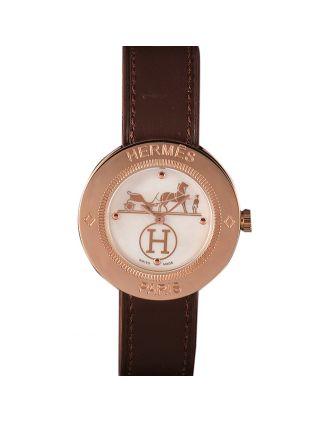 Hermes Classic MOP Dial Brown Leather Bracelet 801389