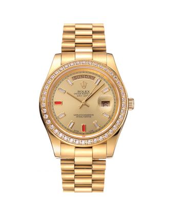 Swiss Rolex Day-Date Diamonds And Rubies Champagne Dial Gold Bracelet 1454100