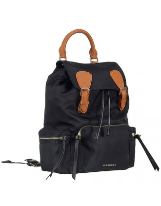 Burberry Large Backpack Black Nylon Tan Leather Trim 18927037