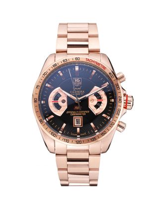 Tag Heuer Grand Carrera Rose Gold Bracelet Black Dial 801438