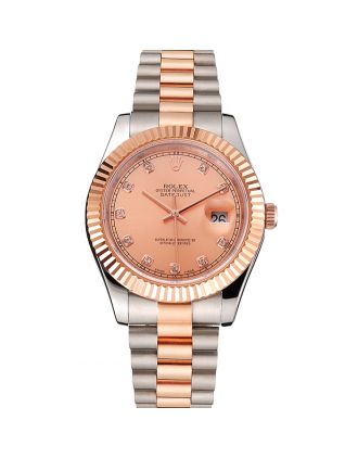Swiss Rolex Datejust Rose Gold Dial And Bezel Stainless Steel Case Two Tone Bracelet