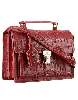 Saint Laurent High School Medium Crocodile Leather Bag Dark Red