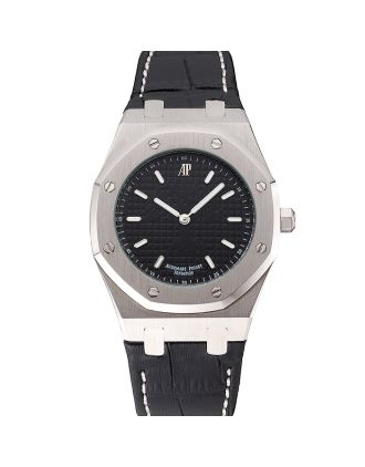 Audemars Piguet Royal Oak Fondation Black Dial Stainless Steel Case Black Leather Strap