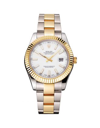 Swiss Rolex Datejust White Dial Stainless Steel Case Two Tone Gold Bracelet