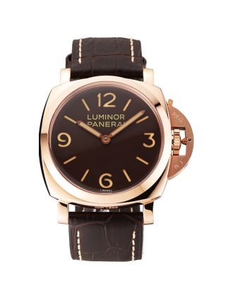 Swiss Panerai Luminor Brown Dial Rose Gold Case Brown Leather Strap 1453841