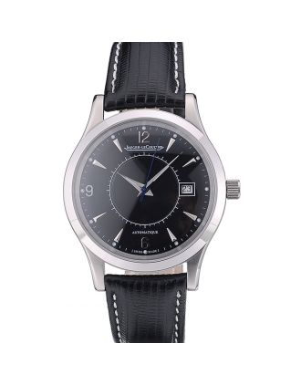 Jaeger Le Coultre Swiss Master Control Stainless Steel Bezel Black Leather Strap 7593