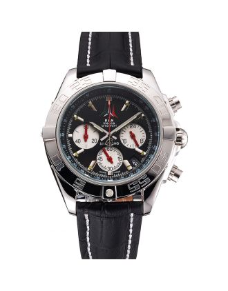 Breitling Chronomat Frecce Tricolori Black Dial Stainless Steel Case Black Leather Strap