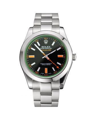 Swiss Rolex Milgauss Black Dial Orange Markings Stainless Steel Case And Bracelet