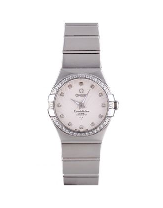 Swiss Lady Omega Constellation Crystal Encrusted Bezel Silver Radial Dial 80291