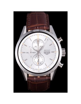 Tag Heuer SLR Brushed Stainless Steel Case Silver Dial Brown Leather Strap