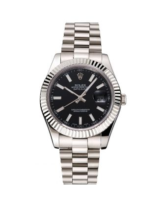 Swiss Rolex Datejust Black Dial Stainless Steel Case And Bracelet