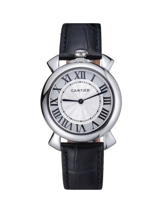 Cartier Rotonde Blue Crown Black Leather Bracelet 621975