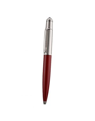 Cartier Silver Rimmed Silver Wave Pattern Upper Body Red Ballpoint Pen 622769