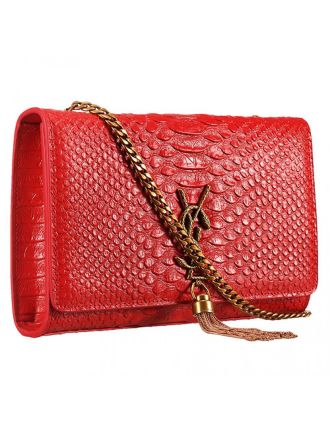 Saint Laurent Kate Monogram Tassel Python Leather Gold Hardware Red Medium Bag 18926848