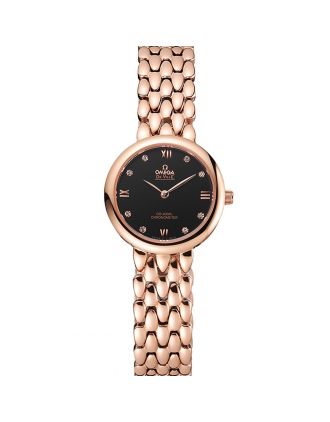 Omega De Ville Prestige No Date Black Dial With Diamonds Rose Gold Case And Bracelet