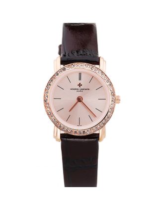 Vacheron Constantin Patrimony Diamond Rose Gold Dial Rich Maroon Leather Bracelet