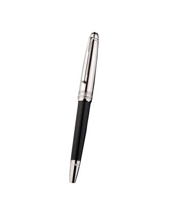 MontBlanc Silver Rimmed Grooved Black Ballpoint Pen With MB Engraved Silver Cap