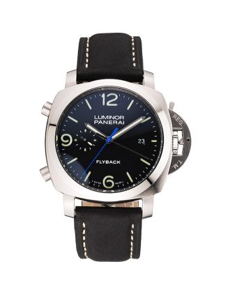 Panerai Luminor 1950 3 Days Chrono Flyback Black Dial Stainless Steel Case Black Leather Strap