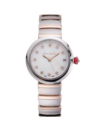 Bvlgari Lvcea White Dial Diamond Hour Markings Stainless Steel Case Two Tone Bracelet