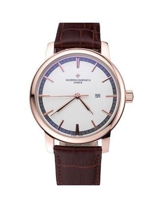 Vacheron Constantin Patrimony Contemporary Gold Case White Dial Brown Leather Strap 622307