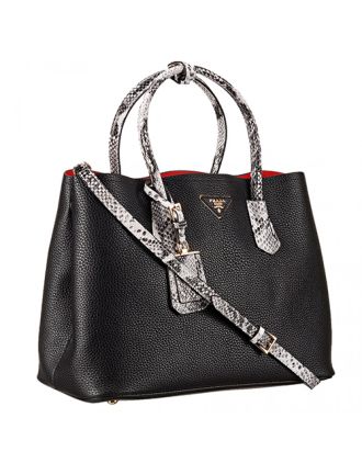 Prada Double Tote Black With Python Handles