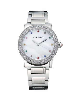 Bvlgari Solotempo Pearl Dial Diamond Bezel Stainless Steel Case And Diamonds 622747