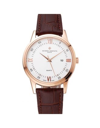 Vacheron Constantin Patrimony Chronometre Royal White Dial Rose Gold Case Brown Leather Strap