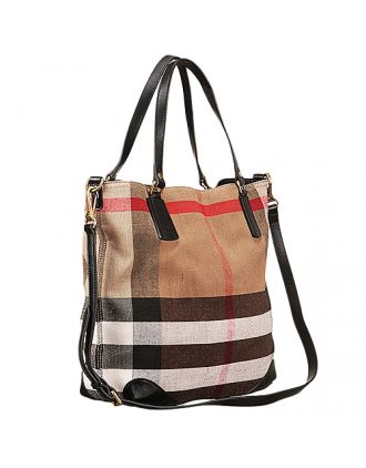 Burberry Large Canvas Check Tote Bag Black 607813