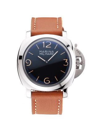 Panerai Radiomir Brushed Stainless Steel Case Black Dial Brown Leather Strap