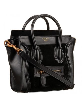 Celine Nano Luggage Black Leather and Suede