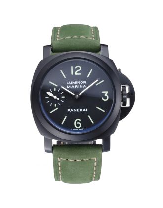 Panerai Luminor Marina Ion Plated Stainless Steel Bezel Green Leather Bracelet 622312