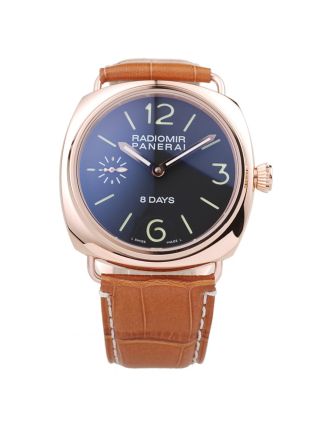 Panerai Radiomir Rose Gold Case Black Dial Brown Leather Strap 98136