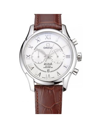 Omega DeVille Silver Bezel with White Dial and Brown Leather Strap 621566