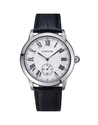 Cartier Ronde Louis White Dial Black Leather Strap 621977