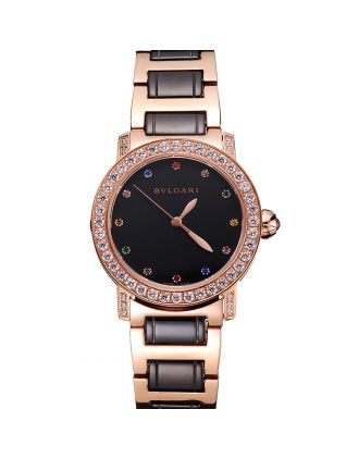 Bvlgari Bvlgari Black Dial Jewel Hourmarks Gold Case Diamond Bezel Two Tone Bracelet