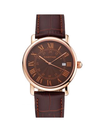 Cartier Ronde Solo Brown Dial Rose Gold Case Brown Leather Strap