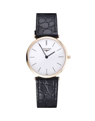 Longines La Grande Classique White Dial Black Leather Strap Homme 622115