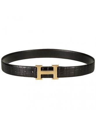 Hermes Alligator Black With Gold "H" Buckle Closure Belt
