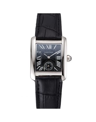 Cartier Tank MC Stainless Steel Case Black Dial Black Leather Strap 622174