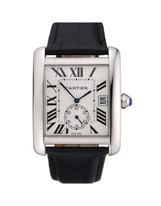 Cartier Tank MC White Dial Stainless Steel Case Black Leather Strap 622576