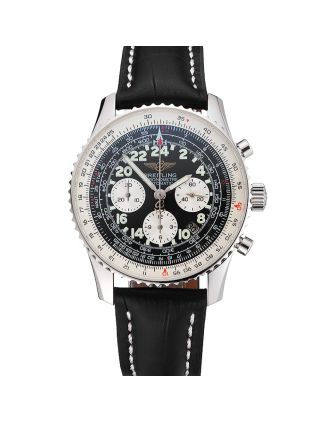 Swiss Breitling Navitimer Cosmonaute Black Dial Stainless Steel Case Black Leather Strap