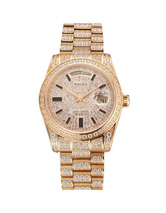 Swiss Rolex Day Date Yellow Gold Full Diamond Pave
