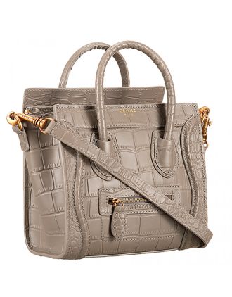 Celine Nano Luggage Crocodile Grey