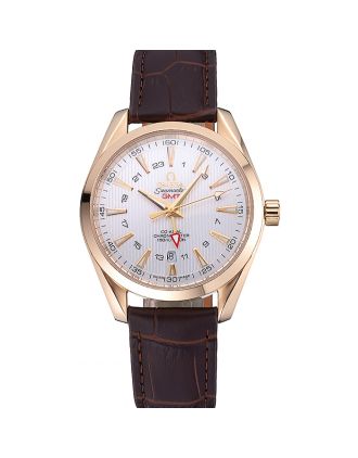 Omega Seamaster Planet Ocean GMT White Dial Gold Case Brown Leather Band 622399