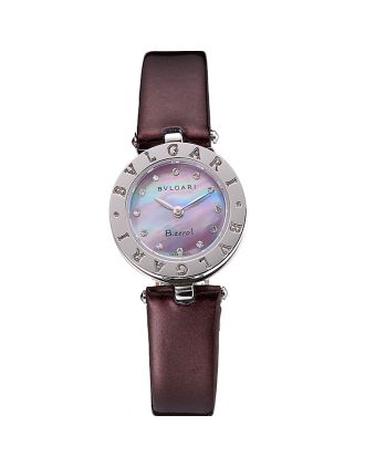 Bvlgari B.ZERO1 Pearl Dial Diamond Numerals Purple Leather Bracelet