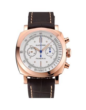 Swiss Panerai Radiomir 1940 Chronograph White Dial Rose Gold Case Brown Leather Strap