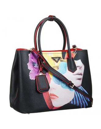 Prada Saffiano Soft Double Collage Print Black Bag 18927281
