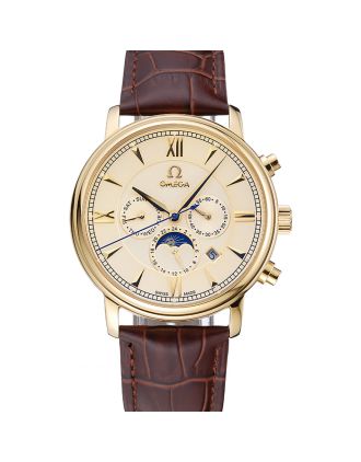 Omega De Ville Moonphase Gold Dial And Case Brown Leather Bracelet 1454228