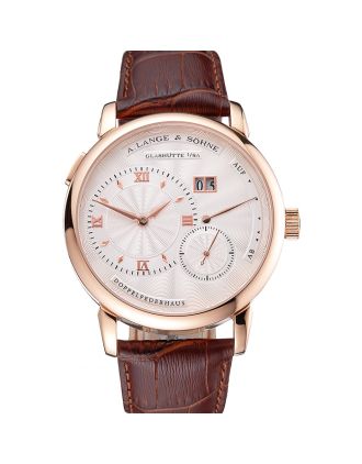 A. Lange & Sohne Lange 1 White Dial Rose Gold Case Brown Leather Strap