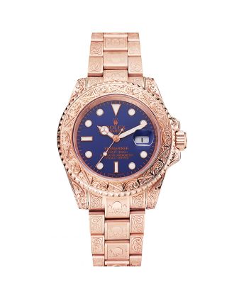 Swiss Rolex Submariner Skull Limited Edition Blue Dial Rose Gold Case And Bracelet 1454085